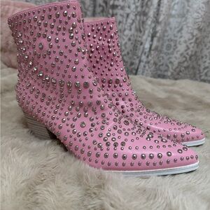 Pink Studded Ankle Boots